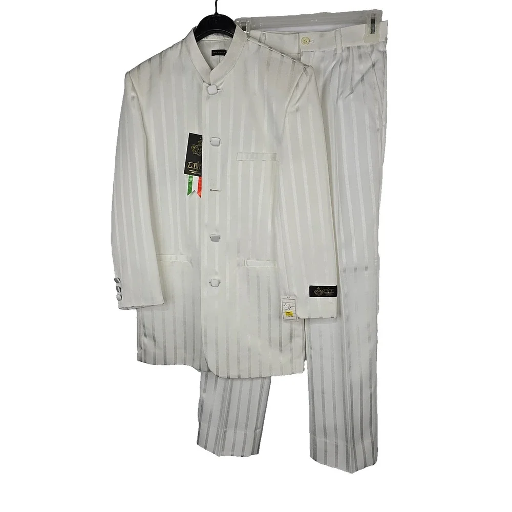 J.‎ Vital Boys White Satin Stripe Mandarin Collar 2pc Suit Set Size 14 Regular